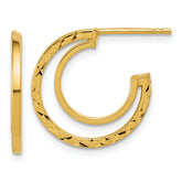 14K Polished and Diamond-cut 2-row J-Hoop Post Earrings