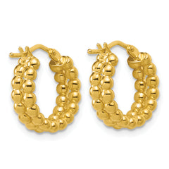 14K Polished Beaded 2-Row Round Hoop Earrings
