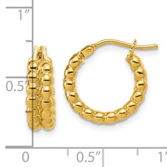 14K Polished Beaded 2-Row Round Hoop Earrings