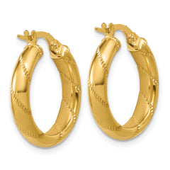 14K Polished and Textured Round Hoop Earrings