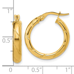 14K Polished and Textured Round Hoop Earrings