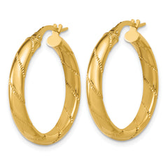 14K Polished and Textured Round Hoop Earrings