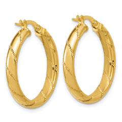 14K Polished and Textured Round Hoop Earrings