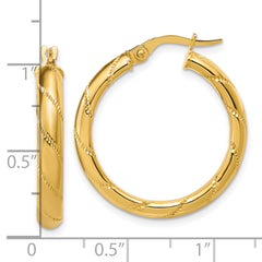 14K Polished and Textured Round Hoop Earrings