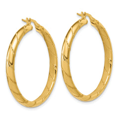 14K Polished and Textured Round Hoop Earrings