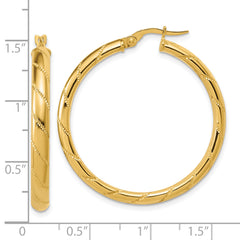 14K Polished and Textured Round Hoop Earrings