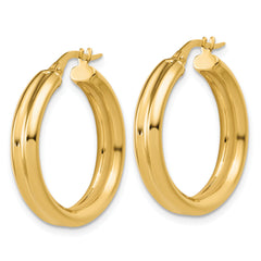 14K Polished and Grooved Round Hoop Earrings