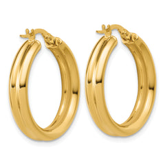 14K Polished and Grooved Round Hoop Earrings