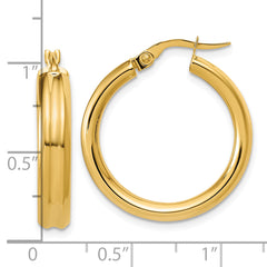 14K Polished and Grooved Round Hoop Earrings