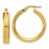 14K Polished and Grooved Round Hoop Earrings