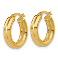 14K Polished and Grooved Round Hoop Earrings