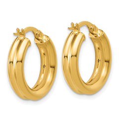 14K Polished and Grooved Round Hoop Earrings