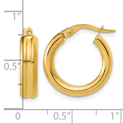 14K Polished and Grooved Round Hoop Earrings