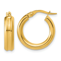 14K Polished and Grooved Round Hoop Earrings