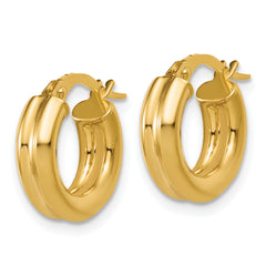 14K Polished and Grooved Round Hoop Earrings