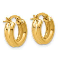 14K Polished and Grooved Round Hoop Earrings