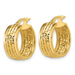 14K Polished and Diamond-cut Hoop Earrings