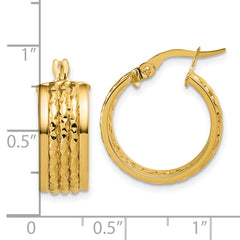14K Polished and Diamond-cut Hoop Earrings
