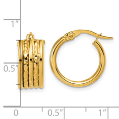 14K Polished and Diamond-cut Hoop Earrings