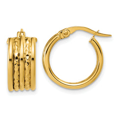 14K Polished and Diamond-cut Hoop Earrings