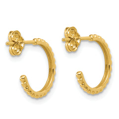 14K Polished and Beaded J-Hoop Post Earrings