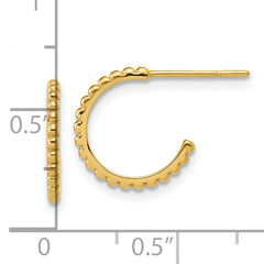 14K Polished and Beaded J-Hoop Post Earrings