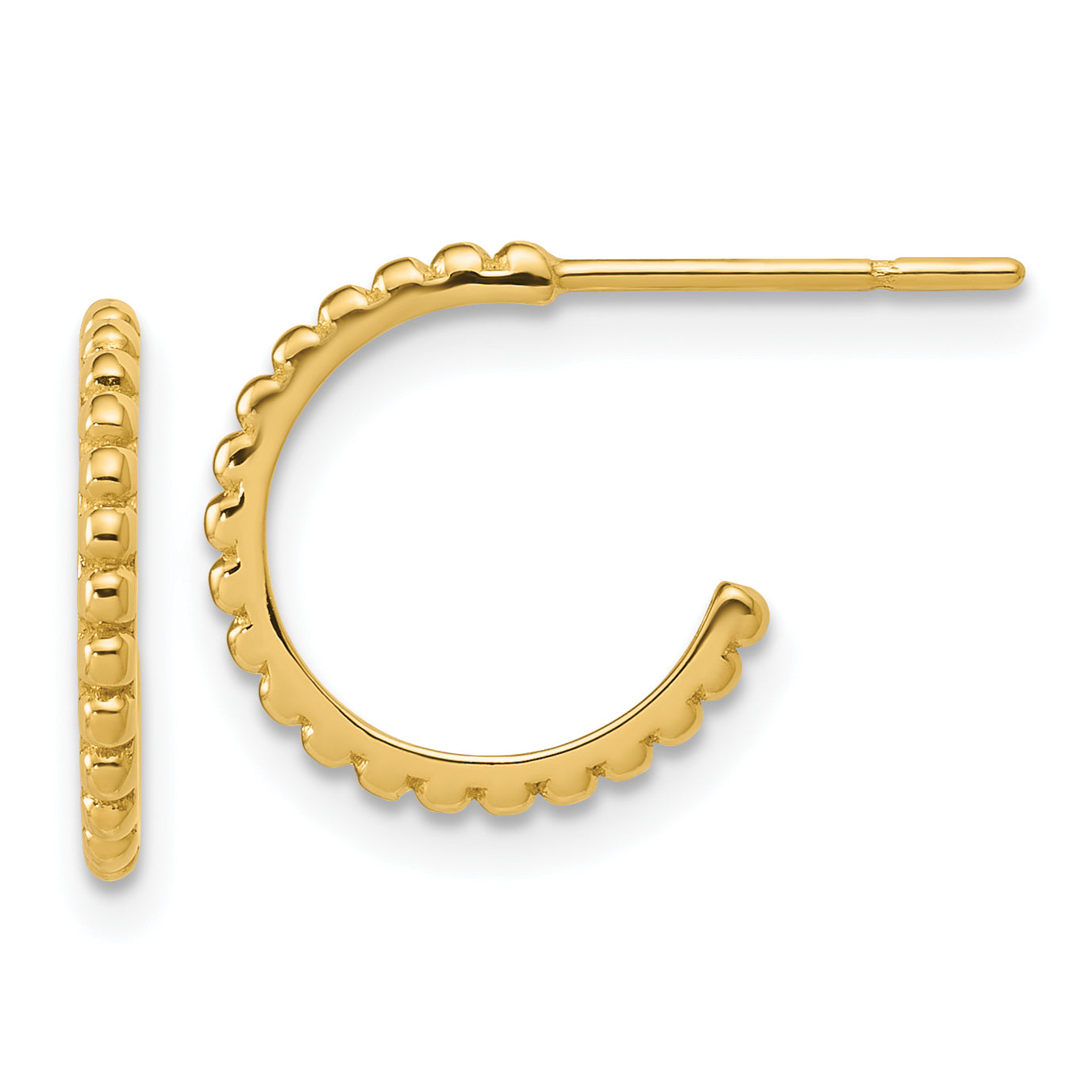 14K Polished and Beaded J-Hoop Post Earrings