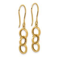 14K Polished Circles Dangle Shepard Hook Earrings