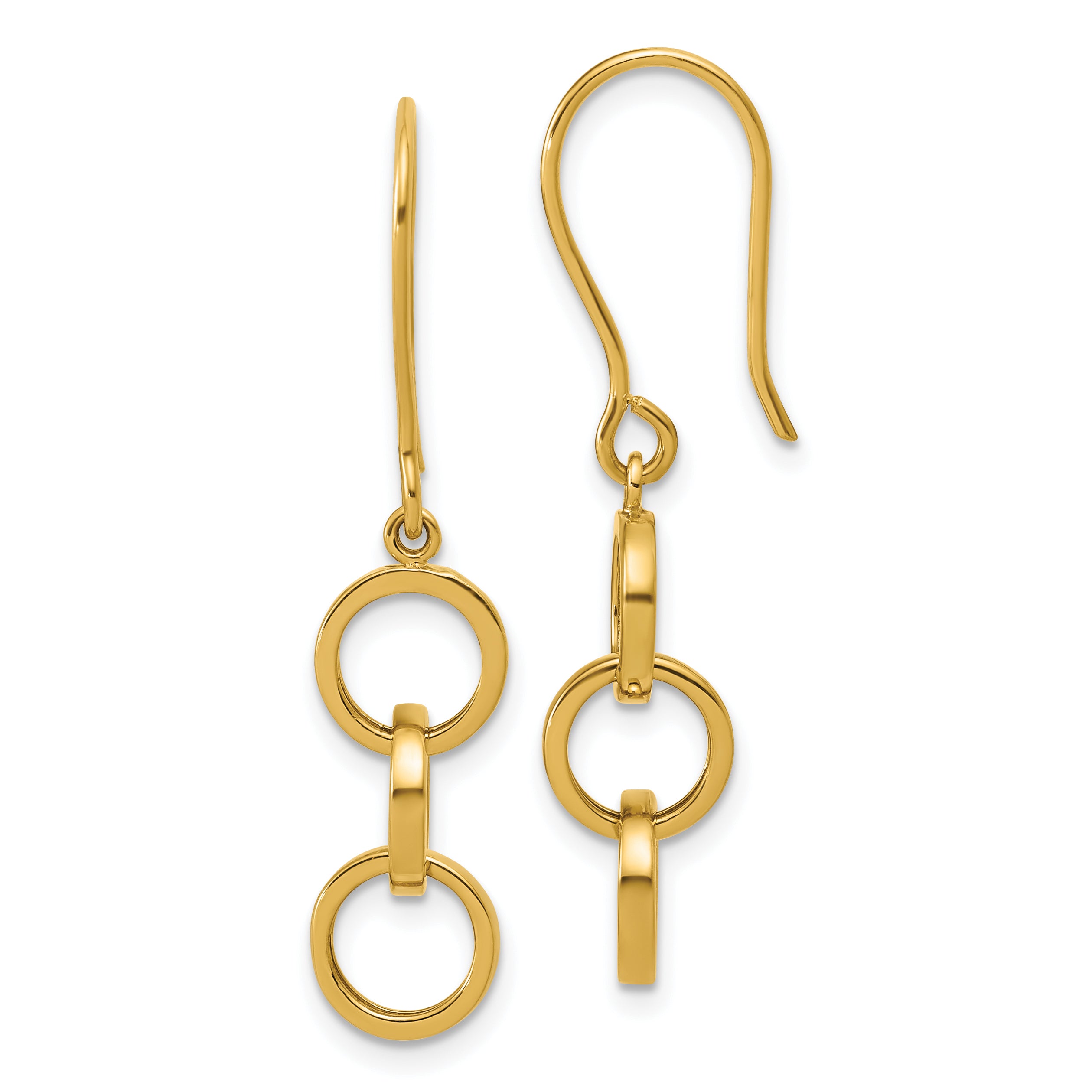 14K Polished Circles Dangle Shepard Hook Earrings