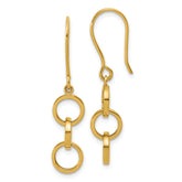 14K Polished Circles Dangle Shepard Hook Earrings