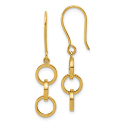 14K Polished Circles Dangle Shepard Hook Earrings