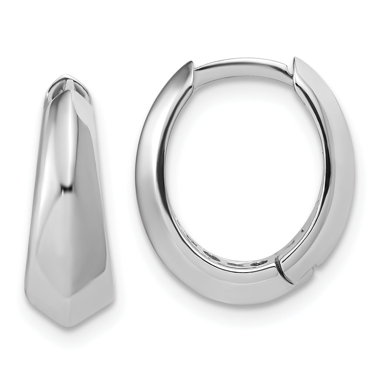 14K White Gold Polished Hinged Hoop Earrings