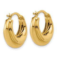 14K Polished and Grooved Hoop Earrings