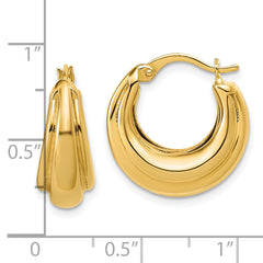 14K Polished and Grooved Hoop Earrings