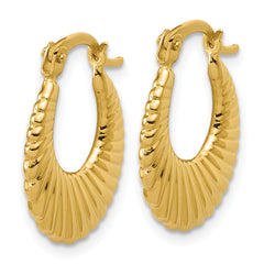 14K Polished and Grooved Hoop Earrings