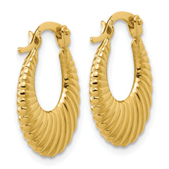 14K Polished and Grooved Hoop Earrings