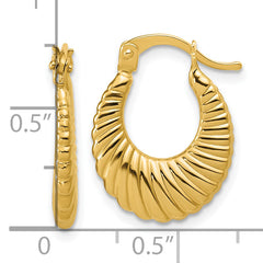 14K Polished and Grooved Hoop Earrings