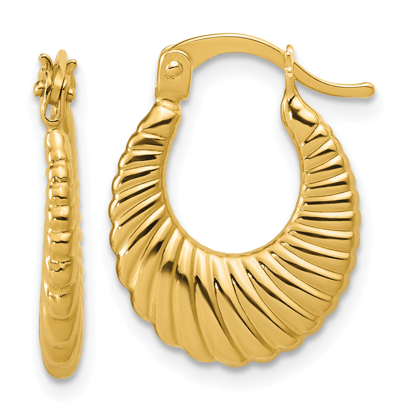 14K Polished and Grooved Hoop Earrings