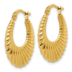 14K Polished and Grooved Hoop Earrings