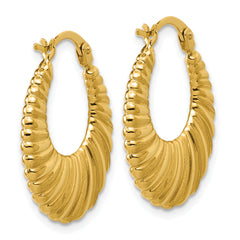 14K Polished and Grooved Hoop Earrings