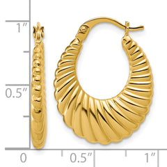 14K Polished and Grooved Hoop Earrings