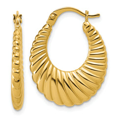 14K Polished and Grooved Hoop Earrings