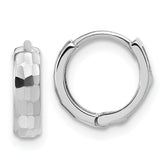 14K White Gold Polished and D/C Huggie Hoop Earrings