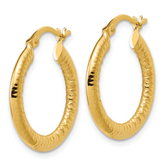 14K Polished and Grooved Hoop Earrings