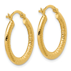 14K Polished and Grooved Hoop Earrings