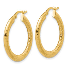 14K Polished and Grooved Hoop Earrings