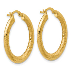 14K Polished and Grooved Hoop Earrings