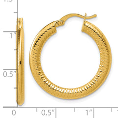 14K Polished and Grooved Hoop Earrings
