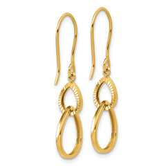 14K Polished and Diamond-cut Teardrop Dangle Earrings