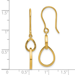 14K Polished and Diamond-cut Teardrop Dangle Earrings